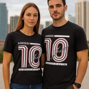 Messi Collection Black T-Shirt with Pink 10 Graphic Soccer Fan‎ Tee Teens Unisex